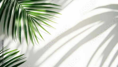 Palm leaf shadows on a bright white background