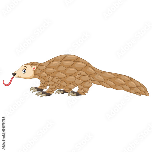 Cute cartoon happy pangolin isolated on white background