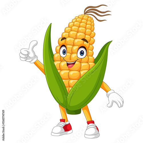 Corn mascot cartoon showing thumbs up