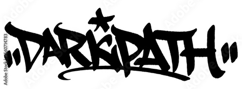 DarkPath graffiti tag in bold black with dripping spray paint texture. Transparent background. Urban gritty vibe for mysterious masculine designs.