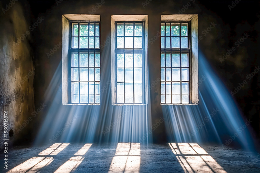 Obraz premium Dark prison window bar light ray, nobody, freedom