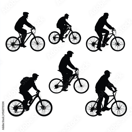bicycle rider silhouette set, Black & White silhouette set