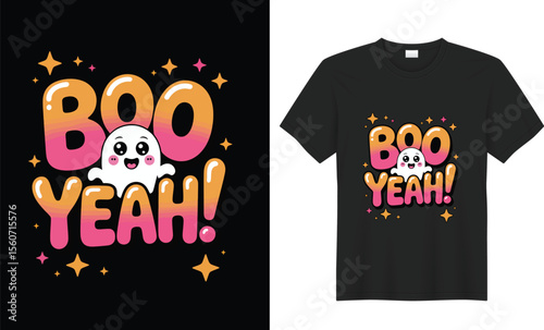 Boo yeah – kawaii-style funky bubble letters T-shirt vector design