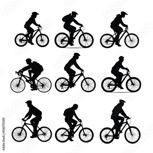 bicycle rider silhouette set, Black & White silhouette set