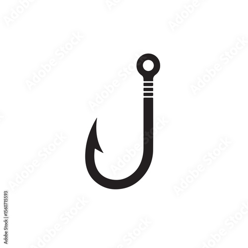 Sharp Fishing Hook Silhouette Icon - Angling, Bait, and Catch Vector Symbol - Ideal for Fishing, Hobby, and Outdoor Recreation Concepts