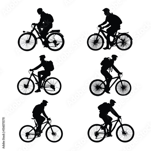 bicycle rider silhouette set, Black & White silhouette set