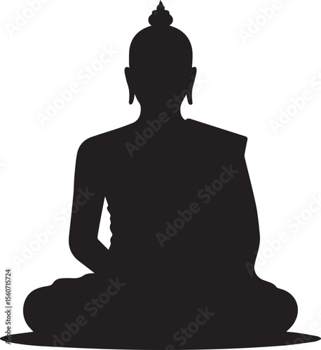 Meditating man and Buddha silhouette vector art