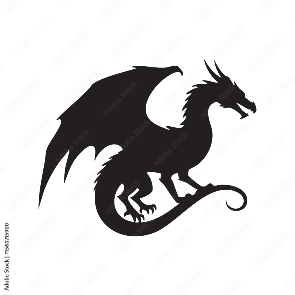 Fototapeta premium Majestic Dragon Perched on its Tail in Silhouette