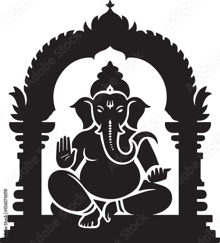 A vintage postage stamp illustrates the Hindu god Ganesha with an aged postmark, perfect for a philately collection