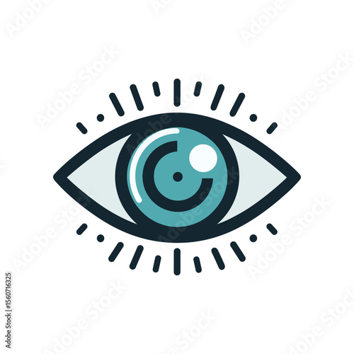 A stylized illustration of an eye with a circular design, symbolizing vision and perception