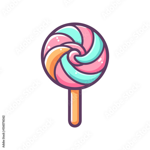 Colorful spiral lollipop on a white background, evoking sweetness and nostalgia, ideal for candy-themed designs