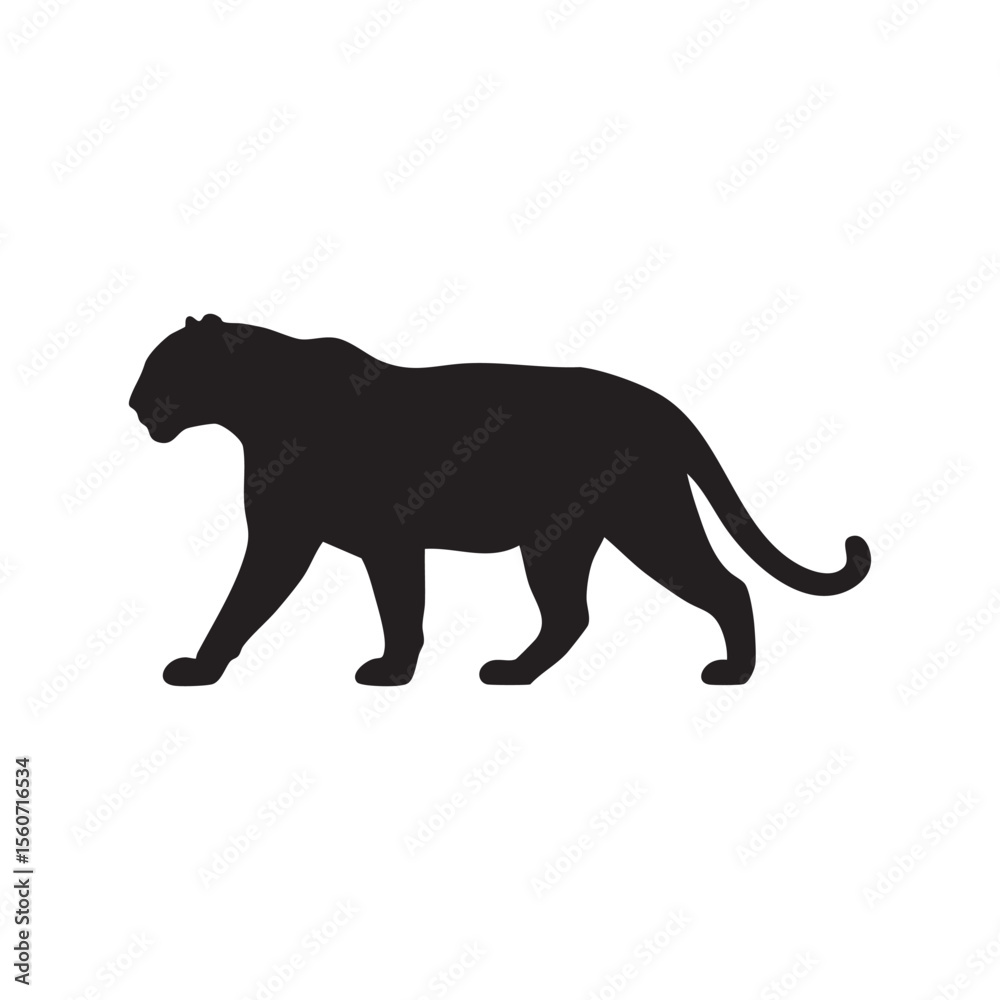 Obraz premium Majestic Panther Walking in Black Silhouette Against White Background
