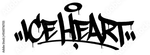 Iceheart graffiti tag in black with drips and spray texture. Transparent background. Cold and powerful masculine design for urban sigma-themed art.