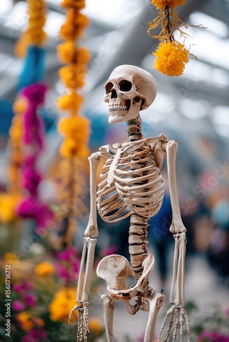 Festive Día de los Muertos Altar Adorned with Marigolds and Flickering Candles