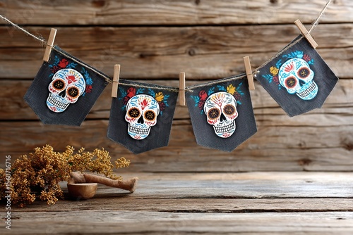 Traditional Day of the Dead Offering Table with Vibrant Flowers and Lighted Candles