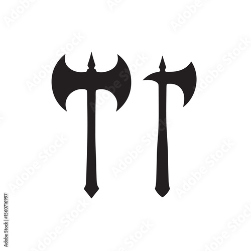  Pair of Medieval Double-Bladed Battle Axes Silhouettes - Fantasy, Weaponry, and Warrior Vector Icons - Perfect for Gaming, History, and Combat Designs
