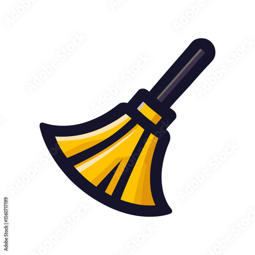 Bright yellow broom with a sleek design, symbolizing cleanliness and tidiness, set against a minimalistic background