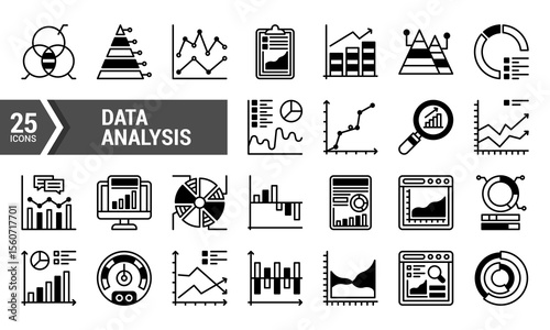 25 Data Analysis Icons for Business and Marketing.