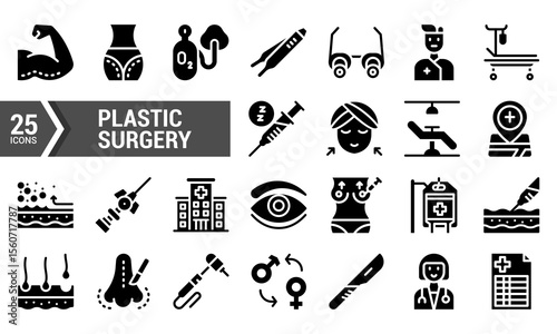 25 Plastic Surgery Glyph Icons for Website and Mobile App Design.