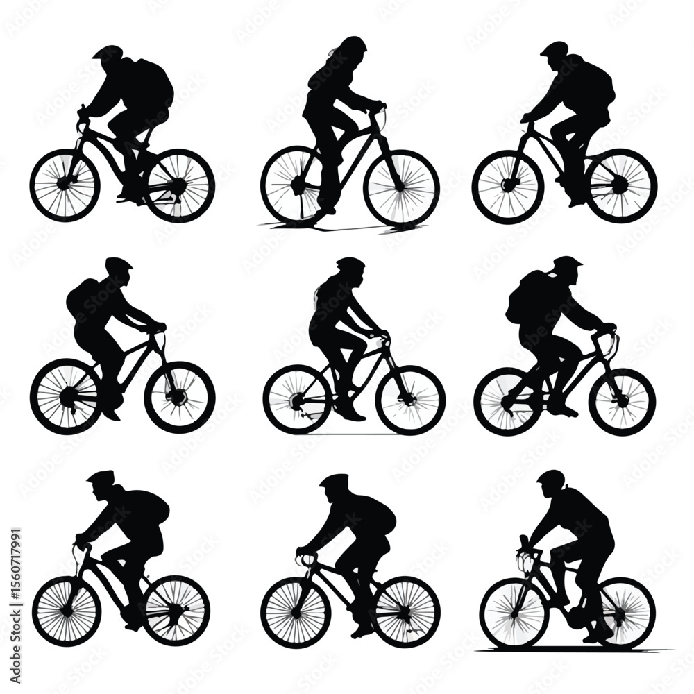 Naklejka premium bicycle rider silhouette set, Black & White silhouette set