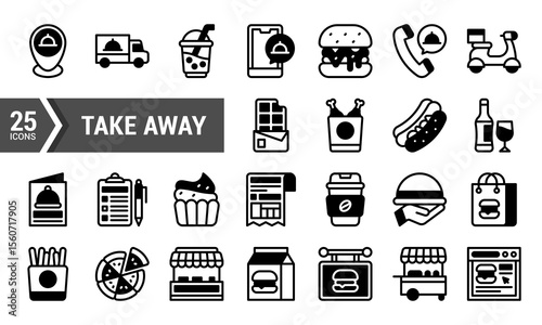 25 Take Away Icons for Restaurants and Food Delivery Services.