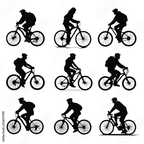 bicycle rider silhouette set, Black & White silhouette set