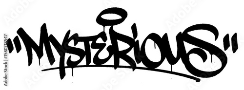Mysterious graffiti tag in bold black spray with drips. Transparent background. Dark and intriguing urban vibe for masculine and street-style designs.