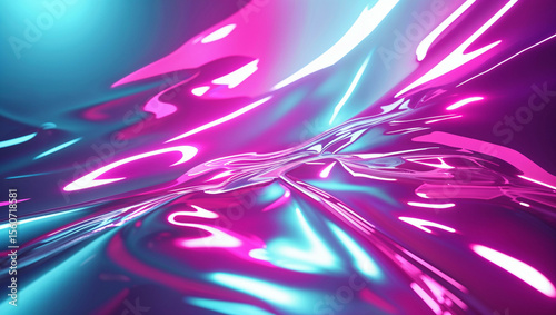 Glossy Surface Background in Vibrant Magenta and Electric Cyan with Sharp Reflections