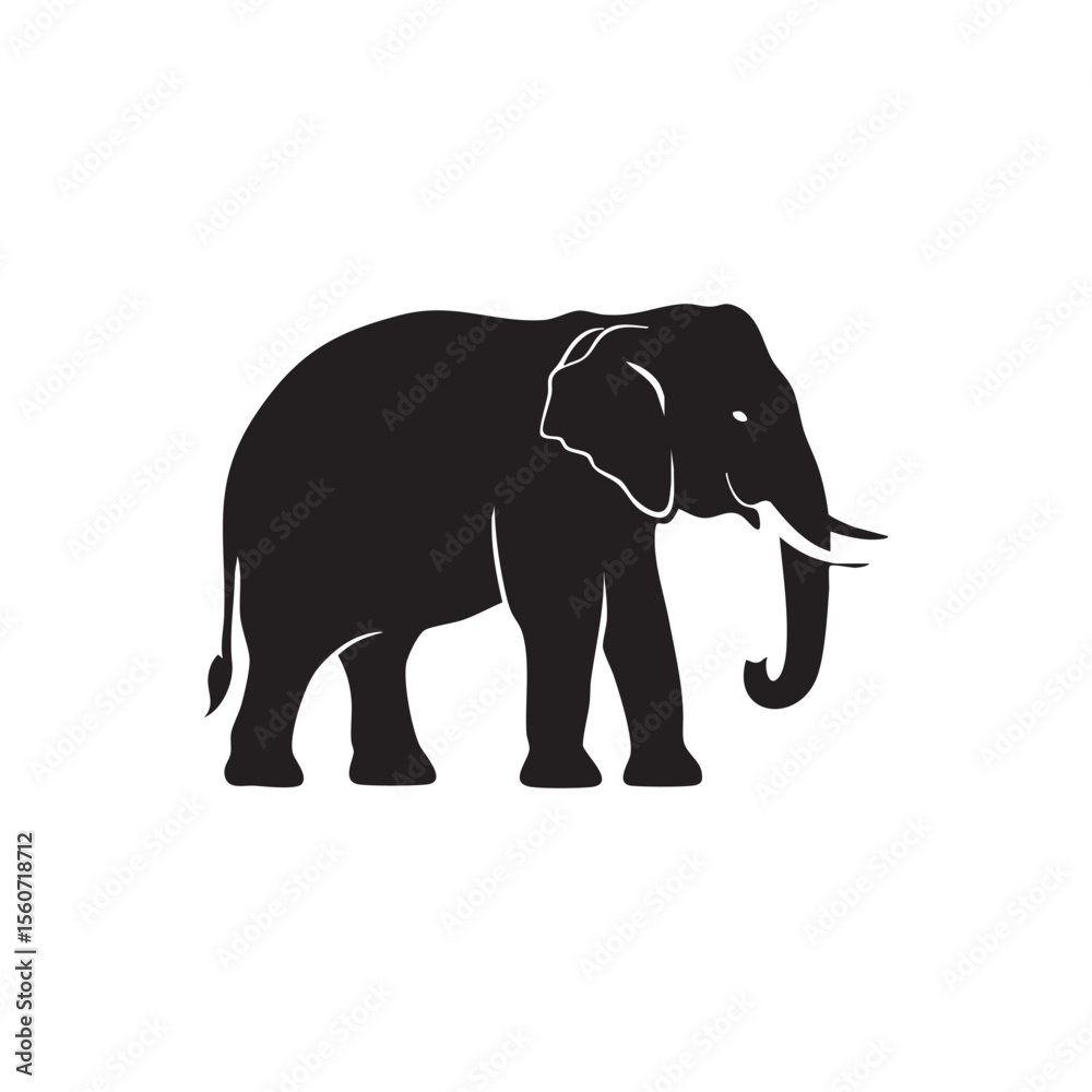 Fototapeta premium Elegant African Elephant Illustration in Black and White Silhouette