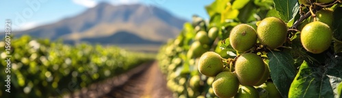 Wallpaper Mural Kiwi vines heavy with fruit, mountain in background Torontodigital.ca