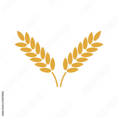 A minimalist vector illustration of two golden wheat stalks arranged symmetrically against a white background