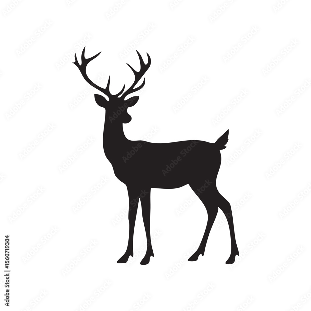 Obraz premium Elegant Deer Standing Tall in Black Silhouette Style on White Background silhouette