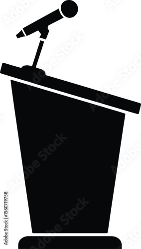 Black Silhouette of Podium with Microphone – Public Speaking and Presentation Symbol