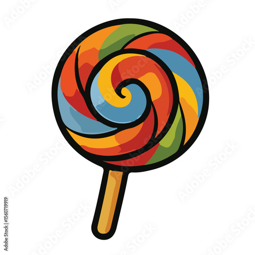 Colorful swirl lollipop isolated on white, a sweet candy on a stick