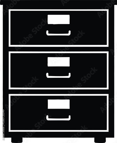 Black File Cabinet Icon – Office Storage Drawer Silhouette Illustration
