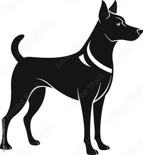 Dog Silhouette Vector Standing Alert in Black and White Style