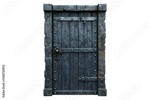A weathered medieval door standing resolute whispering tales of bygone eras guarded secrets on transparent background