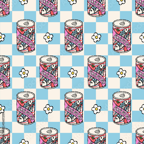 Seamless pattern sardine and coquette bow. Vector illustration