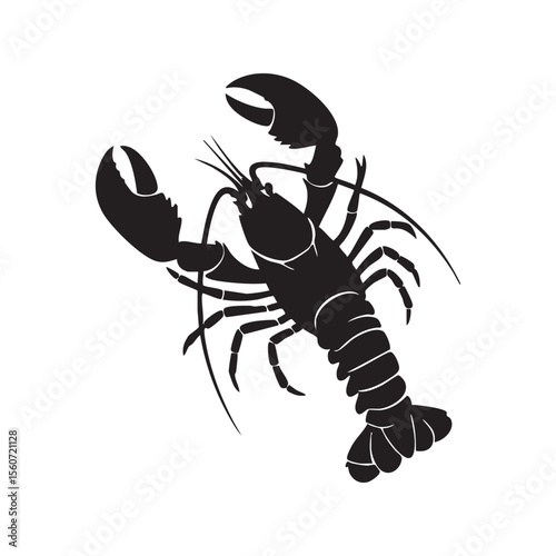 Detailed Lobster Illustration in Black Silhouette Style on White Background silhouette
