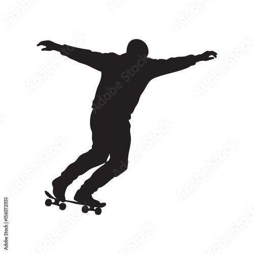 Skateboarder Balancing Act Silhouette on White Background skater