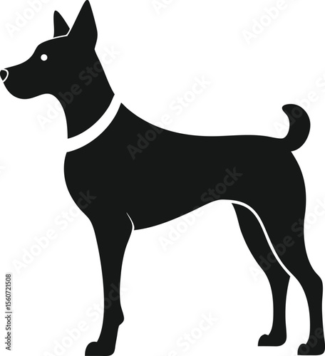 Dog Silhouette Vector Standing Alert in Black and White Style