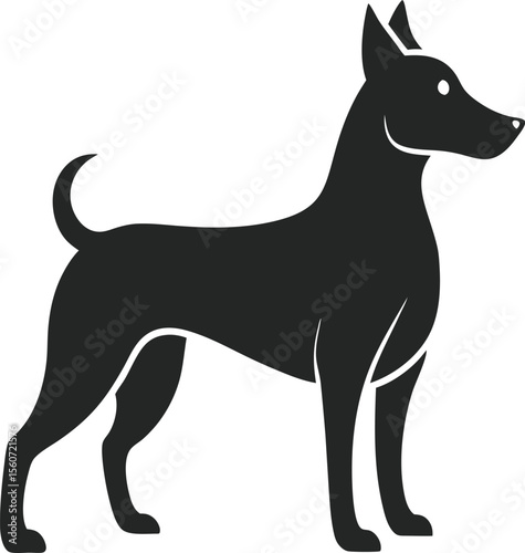 Dog Silhouette Vector Standing Alert in Black and White Style