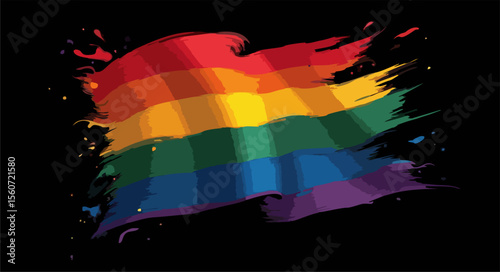Vector design with decorative drawing of lgbt 
flag of rainbow stripe is fluttering in wind. 
Fashion t-shirt print. Pride proud parade pattern 
for textiles, fabric, clothing.