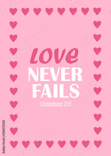 Postcard with Christian inscription. Love never fails