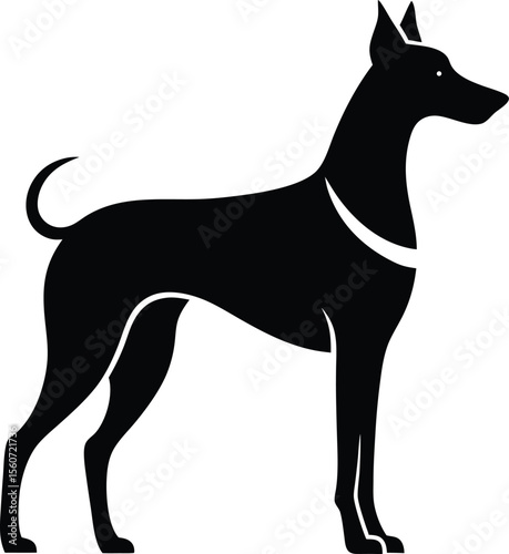 Dog Silhouette Vector Standing Alert in Black and White Style