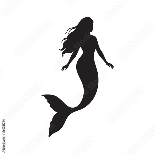 Elegant Mermaid Silhouette with Flowing Hair and Tail Design