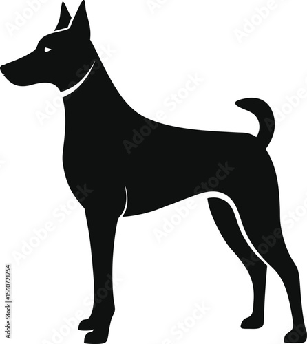 Dog Silhouette Vector Standing Alert in Black and White Style