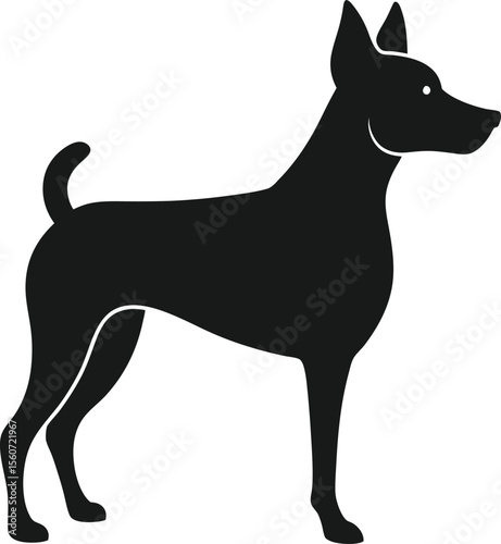 Dog Silhouette Vector Standing Alert in Black and White Style