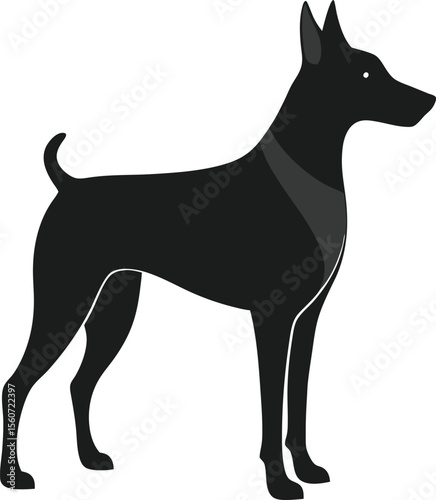 Dog Silhouette Vector Standing Alert in Black and White Style