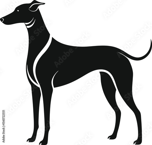 Dog Silhouette Vector Standing Alert in Black and White Style
